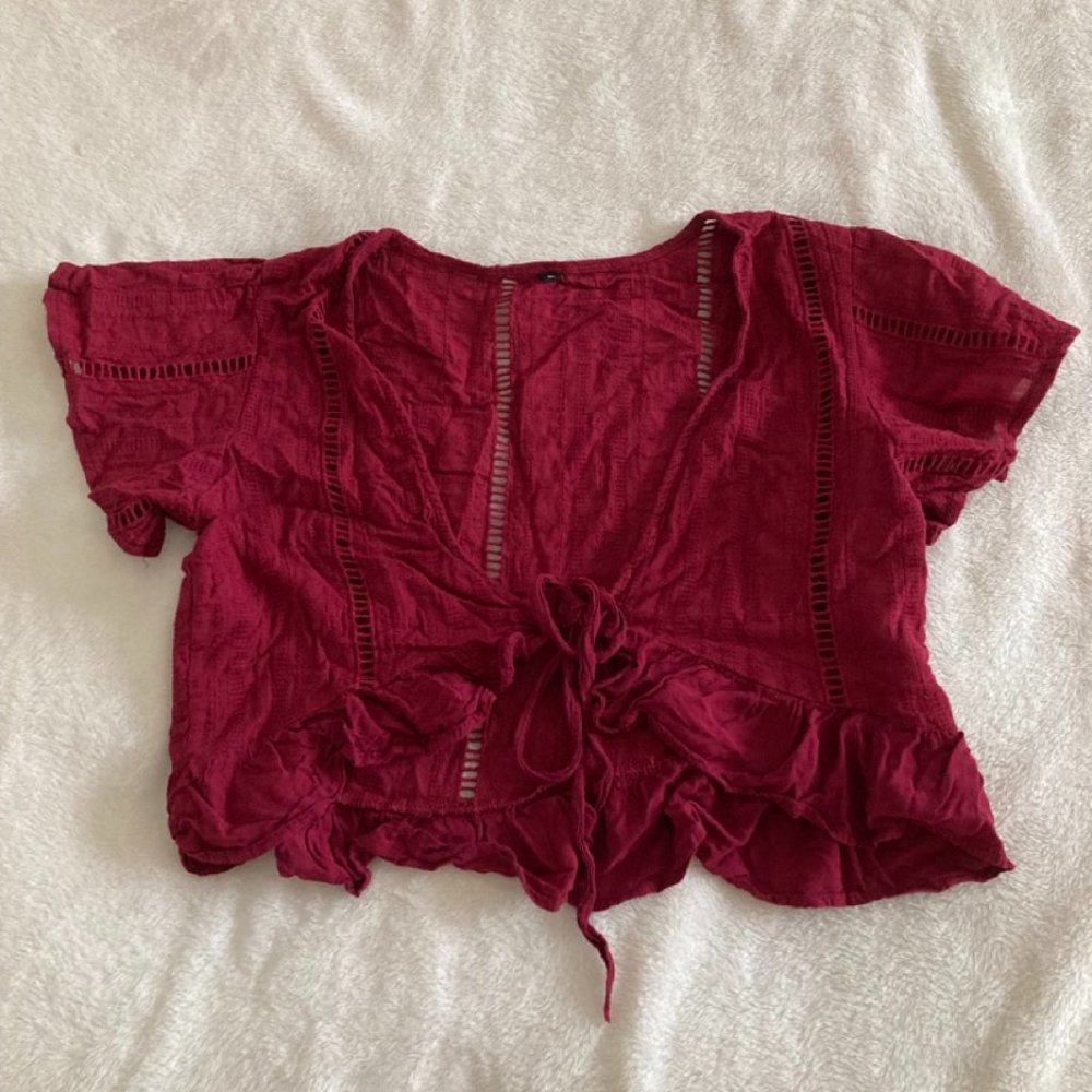 Red Tie-front Cropped Blouse